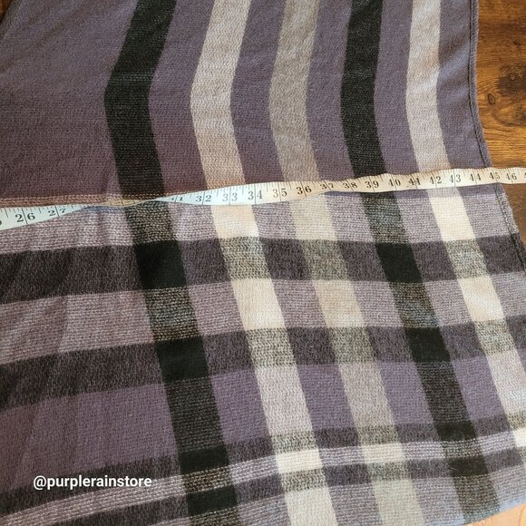 Banana Republic Cashmere Blend Fringe Blanket Wrap Karen Plaid Purple Black - Picture 5 of 8